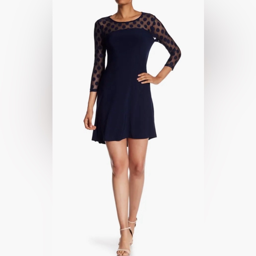 Nina Leonard Navy Long Sleeve Dress